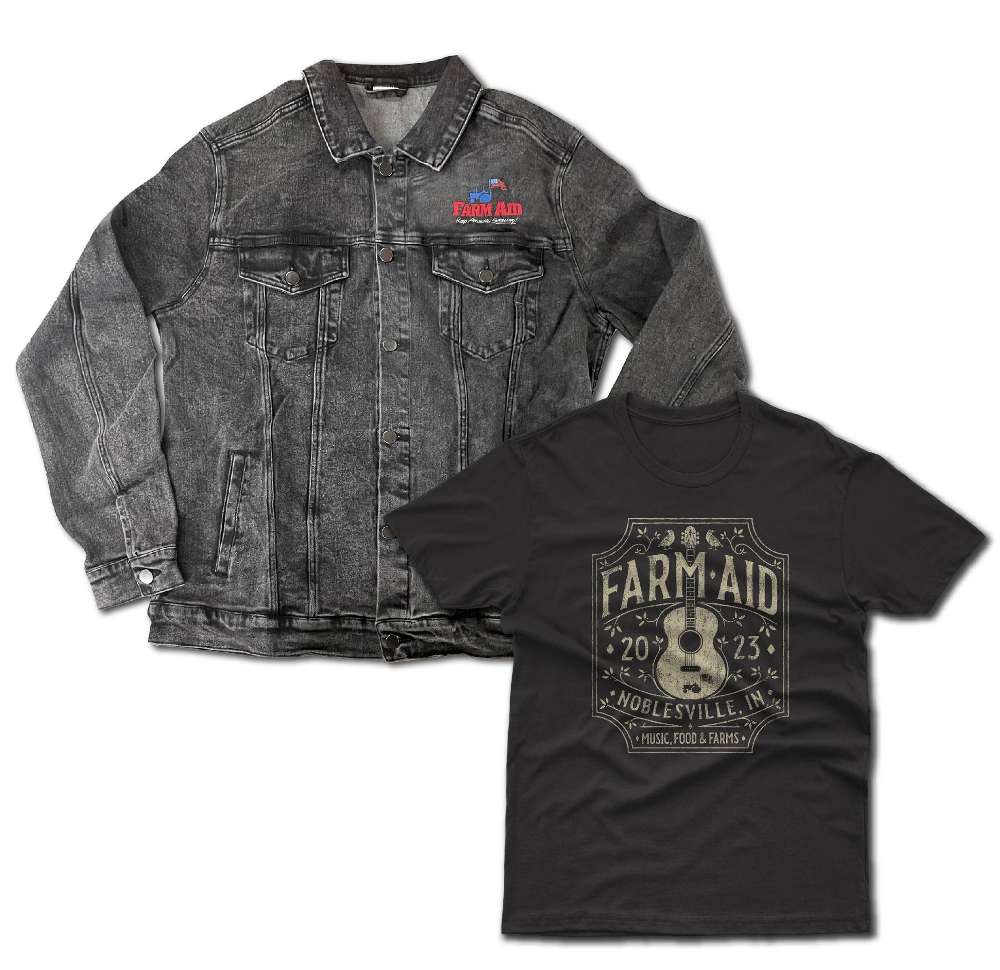 Farm Aid 2023 Label Tee & Farm Aid Organic Denim Jacket Bundle
