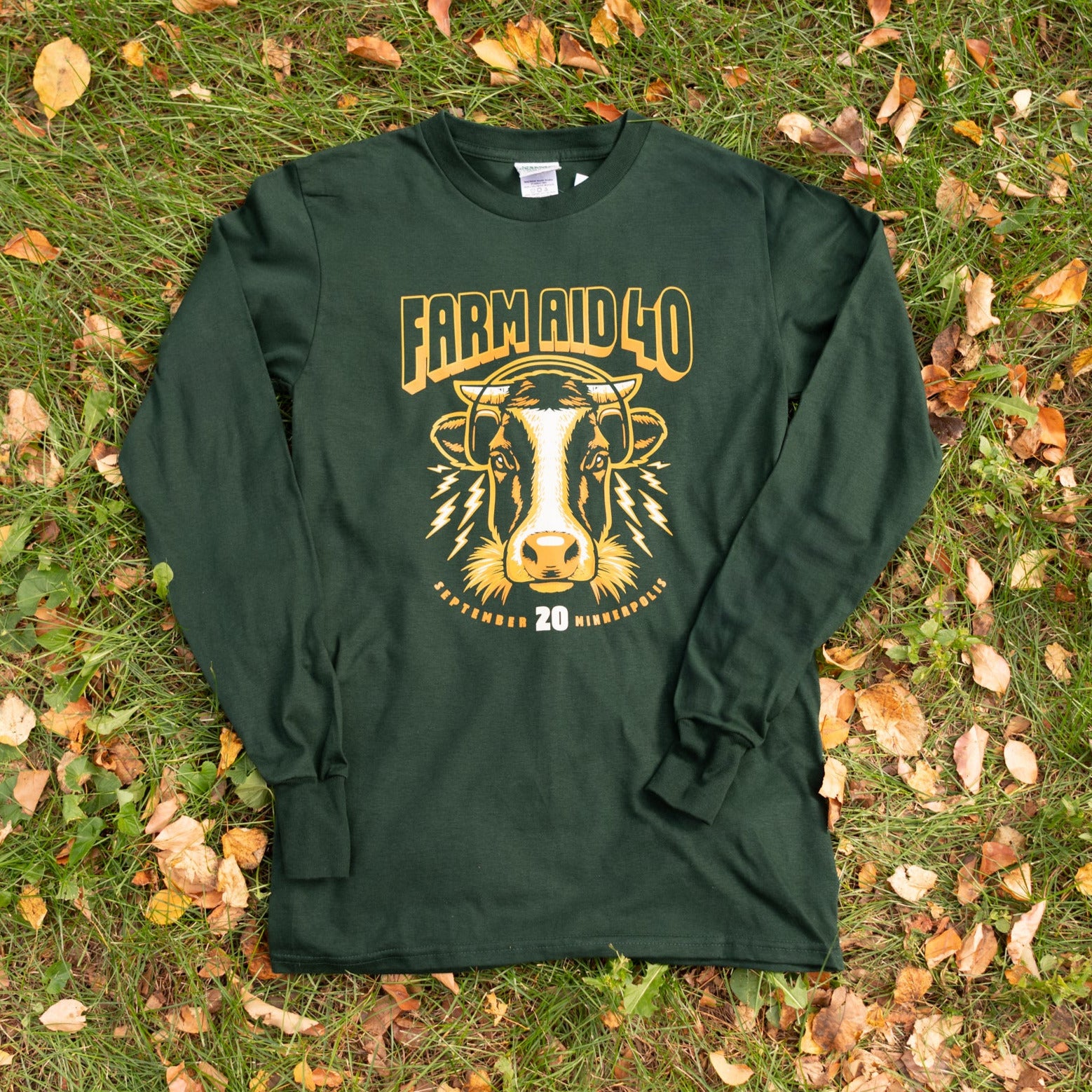 Farm Aid 40 Cow on Headphones Organic Long Sleeve Shirt